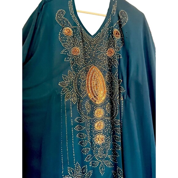 Kaftan Egyptian‎ Blue Caftan Dress Sequins Lined Interior Tie Abaya Fairy XL - Picture 5 of 5
